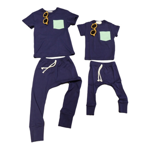 Pima cotton Tee and Pant set - Andean Blue